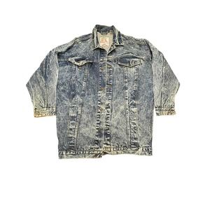 VTG WHIPP Acid Wash Heavy Denim Long Trucker Jacket Large